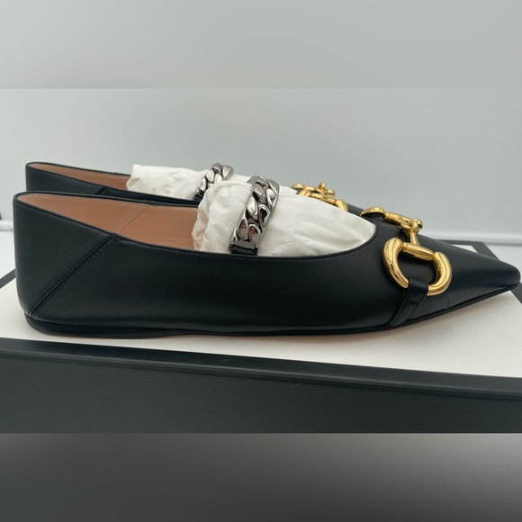 NEW GUCCI BLACK LEATHER HORSEBIT BALLET PRETTY BALLERINA FLAT SHOES BOX 36 - Picture 9 of 13